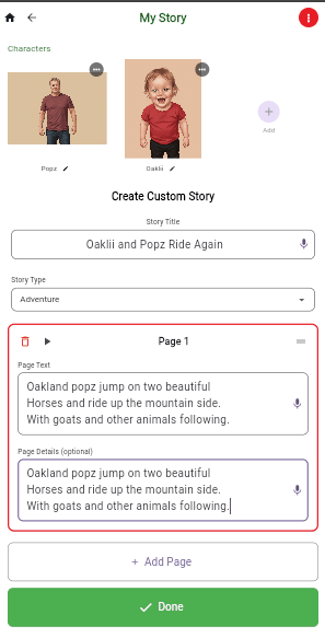 Create Custom Story — StoryFunTime app screen