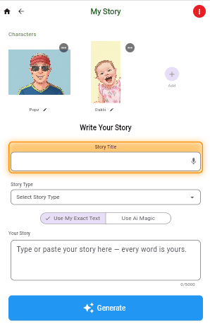 Write Your Story — StoryFunTime app screen