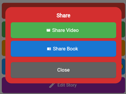 Share modal — StoryFunTime app screen